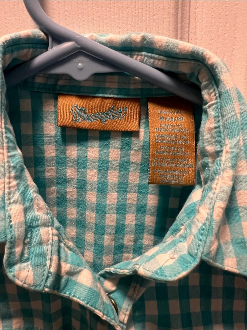 Wrangler Girls Turquoise Gingham Button-Front Shirt Pearl Snaps